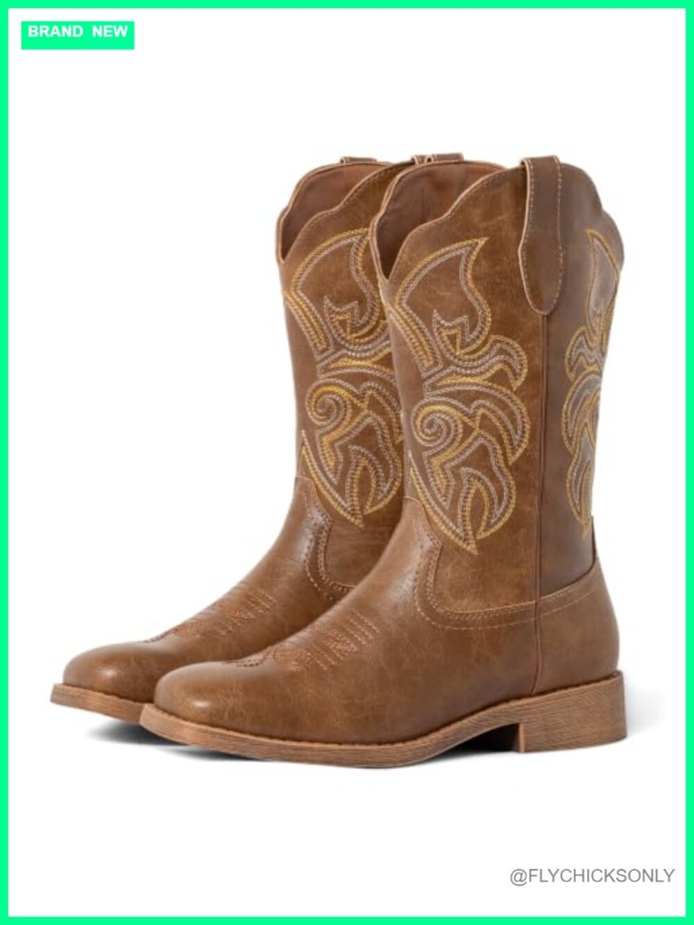 WrangWalker Faux Leather Square Toe Cowboy Cowgirl Western Boots Mid-Calf